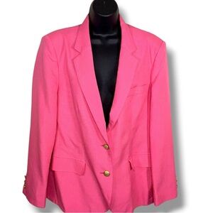 Vintage Size 18 Grand Tier Fuchsia Pink Blazer Gold Button Lined Shoulder Pads
